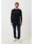 Erkek Triko Lacivert Bisiklet Yaka Desenli Slim Fit Pamuklu Kazak Ncs 3725 2
