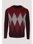 Erkek Triko Bordo Bisiklet Yaka Baklava Desenli Slim Fit Pamuklu Kazak Ncs 3727 1