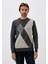 Erkek Triko Koyu Grimelanj Bisiklet Yaka Koyu Grimelanj Baklava Desenli Slim Fit Pamuklu Kazak Ncs 3728 1