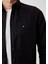 Pamuklu Siyah Ön Patlı Slim Fit Düğmeli Yaka Logo Detaylı Gömlek 7276 4