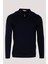Erkek Polo Yaka Triko Lacivert Slim Fit Yarım Fermuarlı Balık Sırt Desenli Pamuklu Kazak Ncs 3006 1