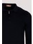 Erkek Polo Yaka Triko Lacivert Slim Fit Yarım Fermuarlı Balık Sırt Desenli Pamuklu Kazak Ncs 3006 3
