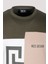 Erkek Sweatshirt Haki Monogram Desenli Logo Detaylı Relaxed Fit Crewneck Ncs Jeans 1625 4