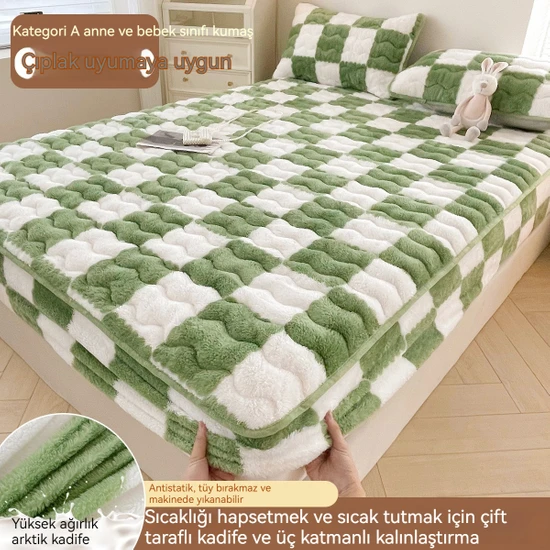 Fashion Boutique Kalınlaştırılmış Mercan Kadife Yatak Koruyucu Üç Parçalı Set (Yurt Dışından)