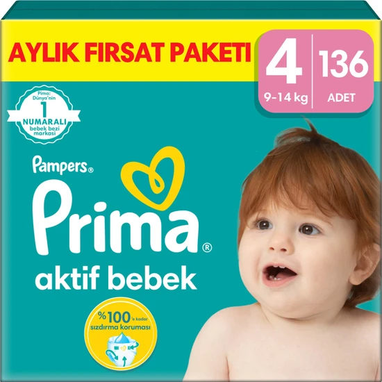 Prima Bebek Bezi Aktif Bebek 4 Beden 136 Adet Maxi Aylık Fırsat Paketi