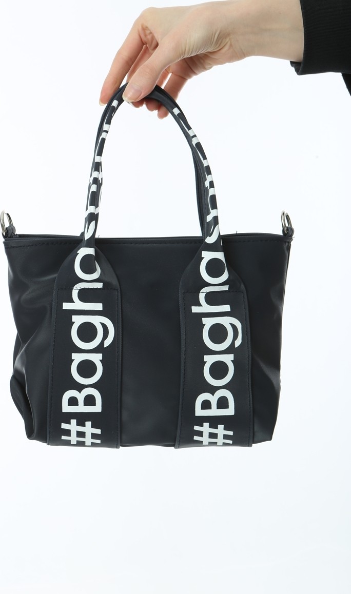Baghashtag Siyah Mini Su Geçirmez Kulp Yazılı Tote Çanta görsel 5