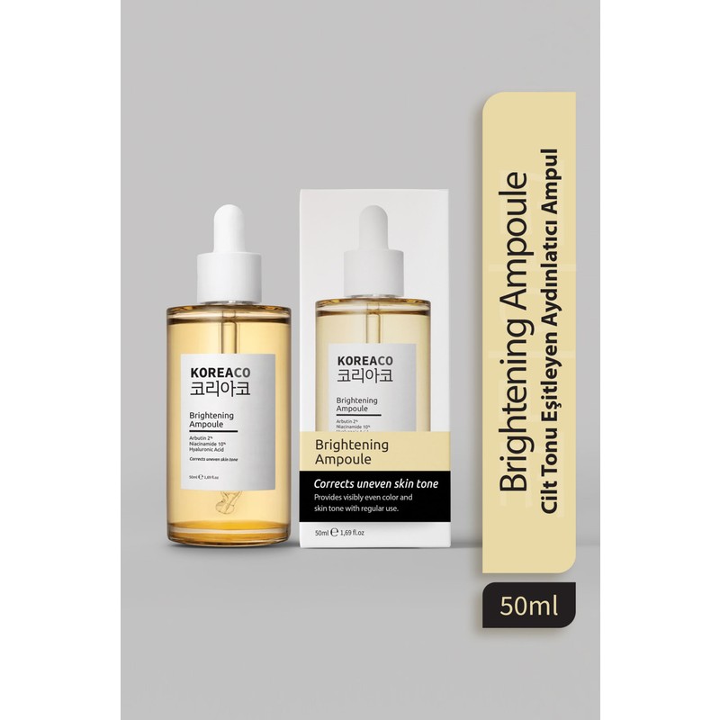 Koreaco Ampul Tüm Cilt Tipleri İçin Leke Karşıtı ve Cilt Tonunu Eşitleyen, Arbutin ve Niacinamide İçerir 50 Ml