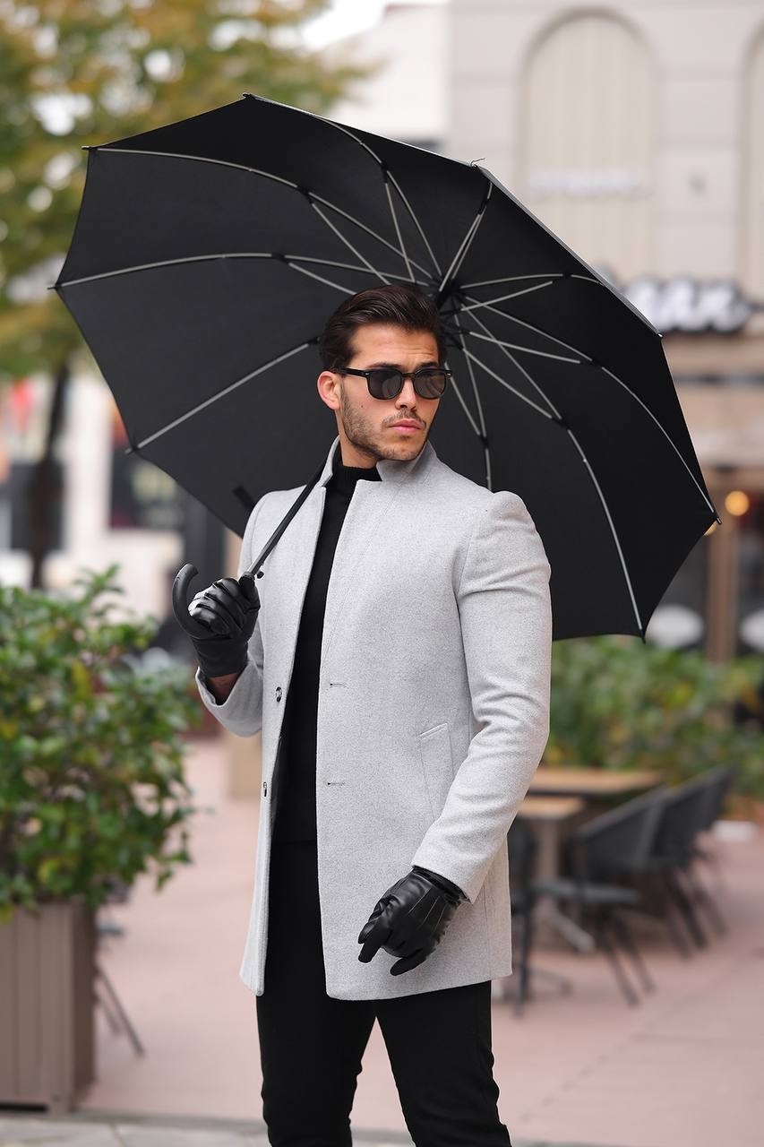 Hello7 Erkek Siyah slim Fit dar kesim Kaşe Kaban Yeni Sezon görsel 4