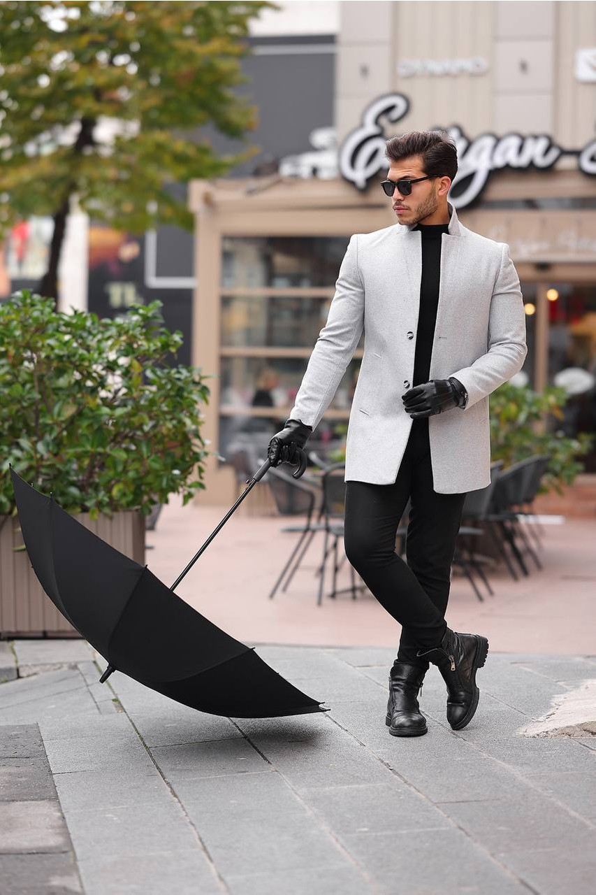 Hello7 Erkek Siyah slim Fit dar kesim Kaşe Kaban Yeni Sezon görsel 6