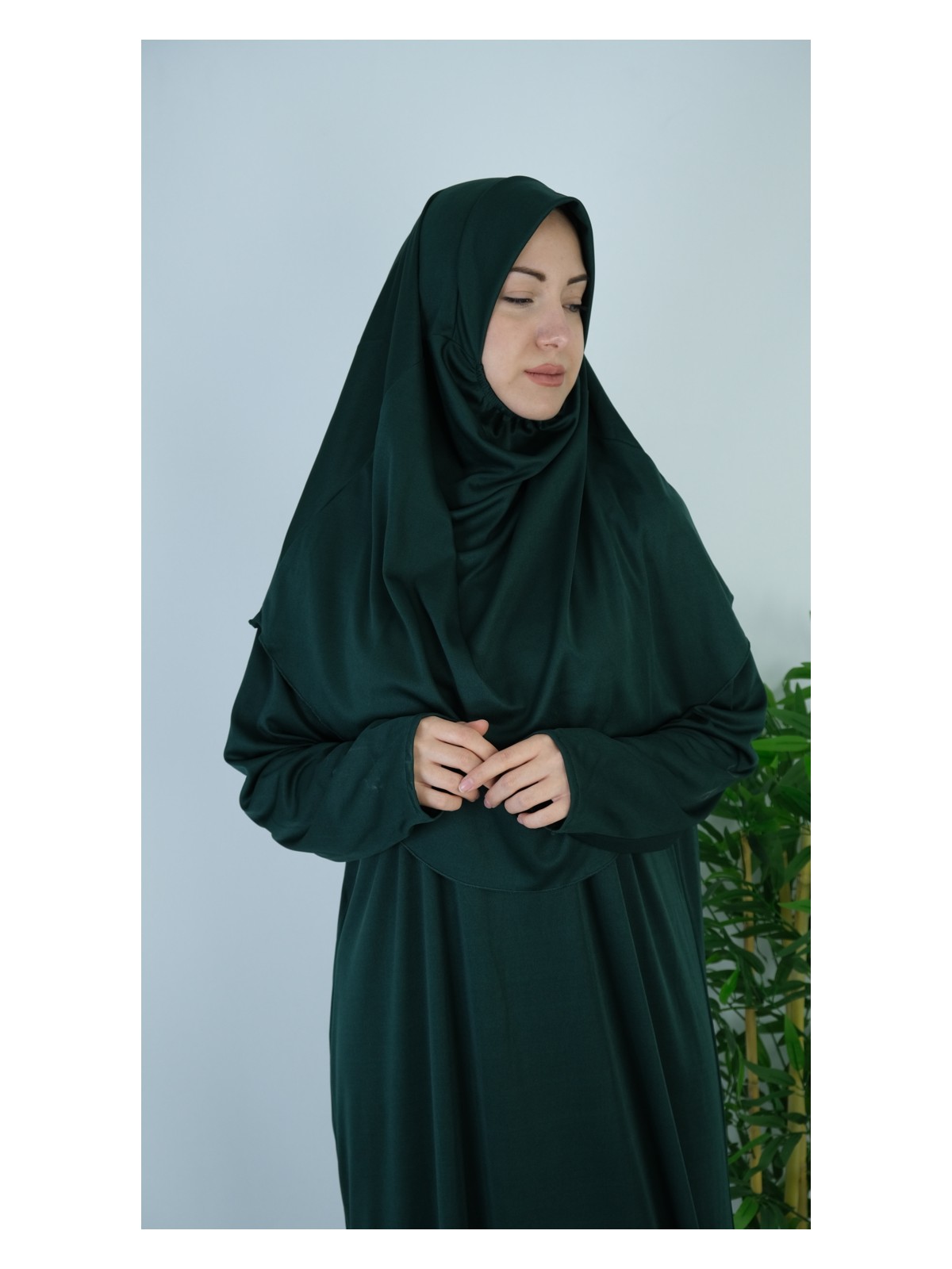 Mavira Moda Zümrüt Yeşil Fermuarsız Pratik Namaz Elbisesi