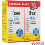 Ocean Vitamin D3 K2 Damla 2 x 20 ml Pratik Kullanım İçin Damla Formu ile Takviye Edici Gıda