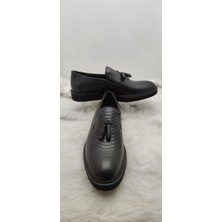 Çiğdem Kundura Çiğdem Siyah Baskılı Gerçek Deri Önü Püsküllü Spor Taban Klasik Ayakkabı (M.s 34) - Siyah - 42 - ST00926-SİYAH-42