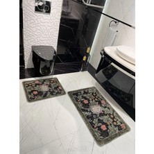 Brillant 2 Li Walton Model Çiçek Desenli 60X100 - 60X50 Botanic Lateks Taban Banyo Paspas