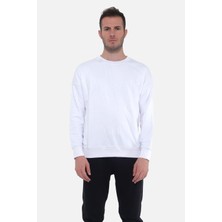 Mısırlı Erkek Üç Iplik Oversize Bisiklet Yaka Beyaz Sweatshirt - M Ovr-1b