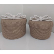 Home Decors By Özlem 2'li Kapaklı Hasır Sepet Takımı Beyaz&hasır Sepet Düzenleyici Organizer Dekorasyon HEDIYELIK-25X14/22X13