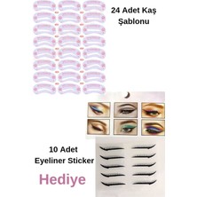 Malinka Yeniden Kullanılabilir 24 Adet Kaş Şablonu Şekillendirici 10 Ad Eyeliner Sticker Makyaj Seti Kalıp