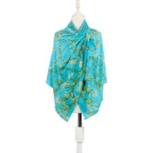 Bursa İpek Su Yeşil Badem Çiçeği Desen Kışlık Şal