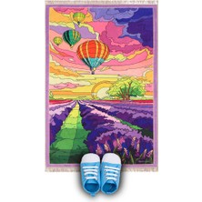 Bursa İpek Lila Balonlar Kadife Oyun Halısı ve Çocuk Seccadesi Klasik Desen 45 x 80 cm
