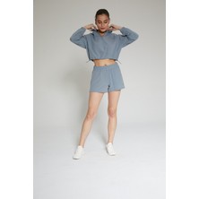 Mavi Kadın Dik Yaka Crop Sweatshirt - Regla