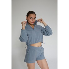 Mavi Kadın Dik Yaka Crop Sweatshirt - Regla