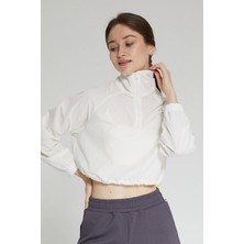 Beyaz Kadın Dik Yaka Crop Sweatshirt - Regla