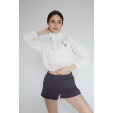 Beyaz Kadın Dik Yaka Crop Sweatshirt - Regla