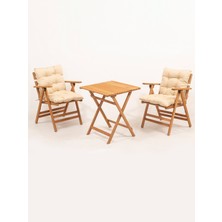 Meya Dekor Minderli Loretta Masa Sandalye Seti 2+1 Ahşap Bahçe Balkon Teras Katlanır Set 60X60 Masa