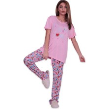 Aydoğan Baskılı Poplin Kısa Kollu Kadın Pijama Takımı 9004 | Pembe