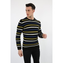 Twovol Çizgi Desenli Siyah Kazak