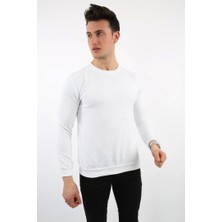 Twovol Düz O Yaka Beyaz Sweat