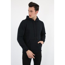 Twovol 3 Iplik Şardonlu Kapşonlu Düz Lacivert Sweat