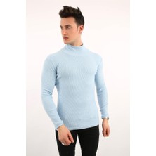 Twovol Likralı Boğazlı Açık Mavi Sweat