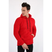 Twovol Kapşonlu Kırmızı Pelüş Sweat