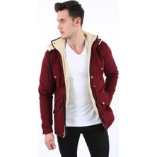 Kapşonlu Içi Kürklü Bordo Mont