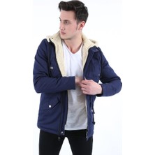 Kapşonlu Içi Kürklü Lacivert Mont