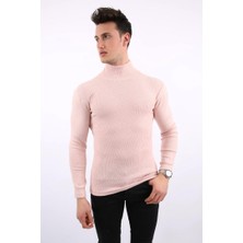 Likralı Boğazlı Pudra Sweat