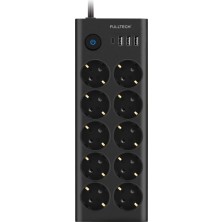 Aksesuarcı Type-C Port Girişli Akım Korumalı 10'lu Priz, 3 Usb, 1 Type-C Giriş, Isıya Dayanıklı, Ftr-14