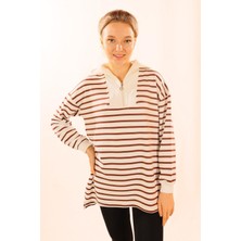 Rays 6861 Fermuarlı Çizgili Sweat Kahve