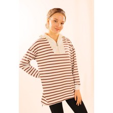 Rays 6861 Fermuarlı Çizgili Sweat Kahve