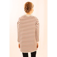 Rays 6861 Fermuarlı Çizgili Sweat Kahve