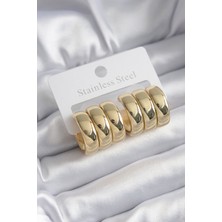 Clariss 316L Çelik Gold Renk Kalın Halka Model Kadın Küpe