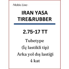 Yasa IRAN YASA TIRE&RUBBER 2.75-17 Tt (İÇ LASTİKLE KULLANIMA UYGUNDUR) Arka /Yol  Motosiklet Dış Lastiği