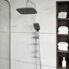Decordem Banora Deluxe Oval Duş Sistemi, 2 Fonksiyon El Duşu Takımı, Paslanmaz Çelik, Standart Sabunluk, Krom