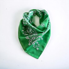 Als Accessories Yeşil Renk Içerisinde Beyaz Çiçek Desenli %100 Koton Bandana