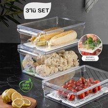 Meleni Home 3'Lü Süzgeçli Kapaklı Buzdolabı Düzenleyici Buzdolabı Içi Düzenleyici Organizer Slim Maxi Mega