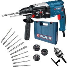 Graizer Alman 3000 Watt Kırıcı Delici Metal Dişli Şanzuman Hilti Darbeli Matkap + 10 Uç Hediyeli Gri