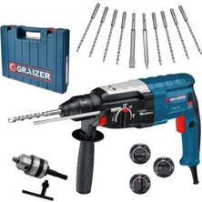 Graizer Alman 3000 Watt Kırıcı Delici Metal Dişli Şanzuman Hilti Darbeli Matkap + 10 Uç Hediyeli Gri