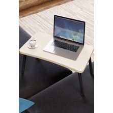 İntergo Renkli Laptop Sehpası Katlanabilir Yatak Koltuk Üstü Kahvaltı Bilgisayar Sehpası - Krem