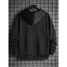 One Button Unisex Siyah Kanguru Cepli Kapüşonlu Sweatshirt  Hoodie