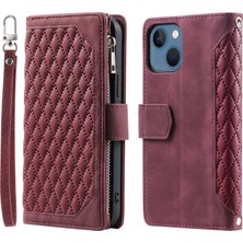 Yihang Boutique iPhone 15 Plus Için Kılıf Kart Tutuculu Cüzdan Kılıf Bilek Askılı Pu Deri Fermuarlı Çanta Kapağı (Yurt Dışından)